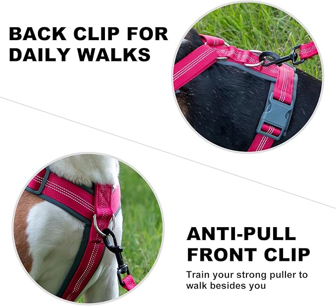 Plutus Pet No Pull Dog Harness, Adjustable Nylon Harness with Soft Padding, Reflective and Heavy Duty Dog Harness for Small, Medium, Large Dogs(Hot Pink, XS)
