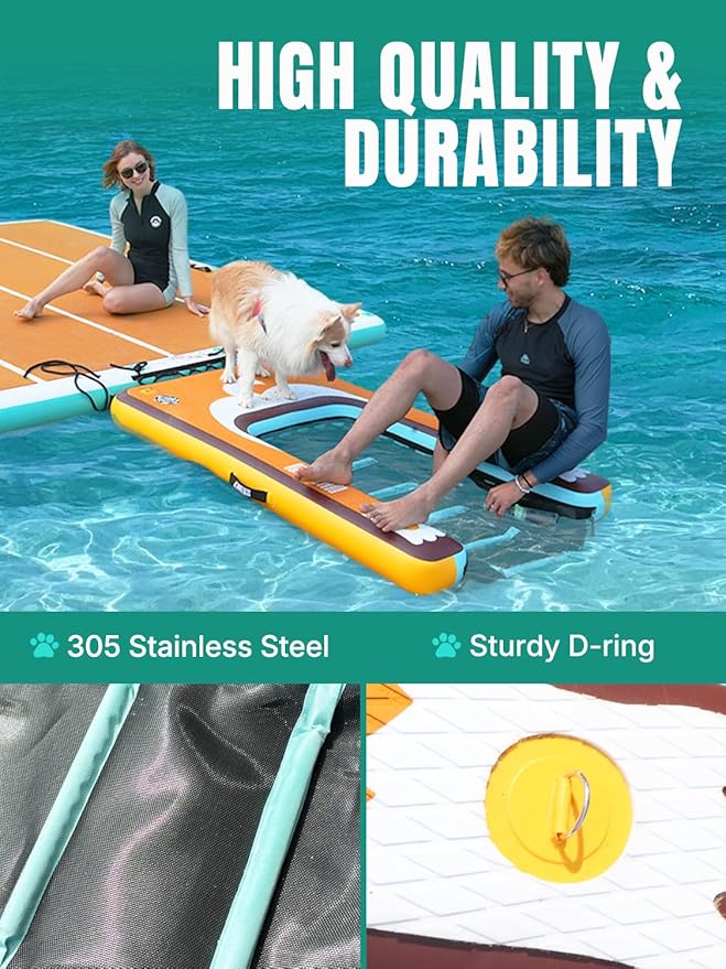 Niphean Dog Pool Ramp(Full-Coverage Non-Slip Deck), Stable Pup Plank with 200lbs/240lbs Capacity, Inflatable Dog Ramp for Pool, Boat & Dock, Safe & Durable Ladder for Large Pets to Easy Water Access