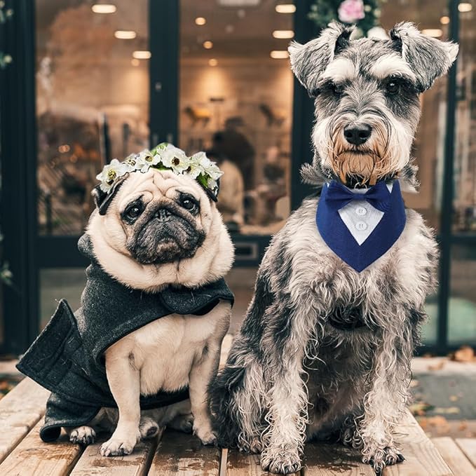 Dog Wedding Bandana, Formal Dog Tuxedo Adjustable Pet Collar with Bow, Small, Medium and Large Wedding Clothing, Birthday Gifts for Dogs (Medium, Blue)