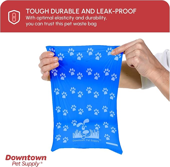 Downtown Pet Supply Poop Bags for Dogs with Dispenser, 220 Count - Leak-Proof Dog Waste Bags and Bone-Shaped Dog Poop Bags Holder for Leash - Rainbow with Paw Prints, 12.5" x 8.5"