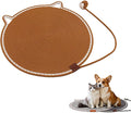 Handmade Woven Cat Scratcher Mat, 16.9"/19.7" Natural Cotton Rope Cat Scratching Pad for Indoor Cats, Non-Slip Flat Scratch Pad, Soft Durable Cat Lounging Mat with Ball Toy (Khaki,16.9 in)