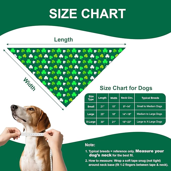 St. Patrick’s Day Dog Bandana for Large X-Large Dogs - Reversible Lucky Green Shamrock Clover & Stripes Scarf, Cute Pet Accessory for Irish Gift