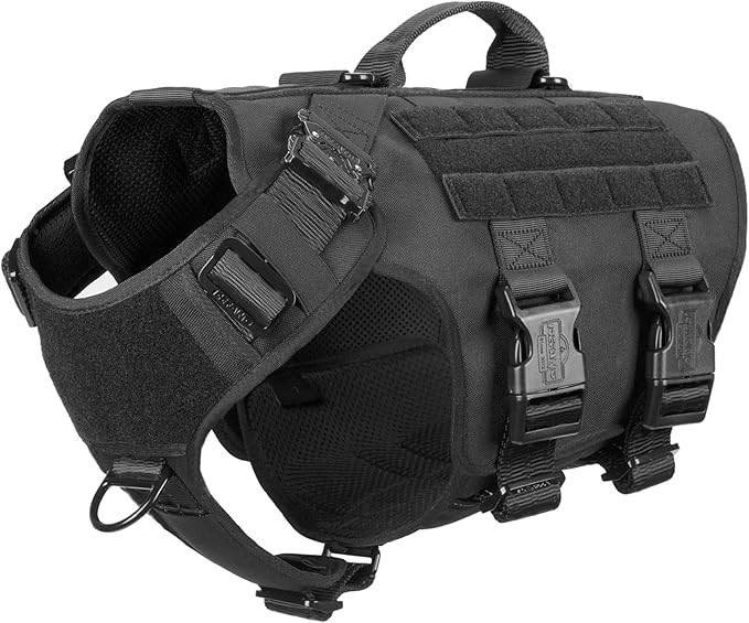 ICEFANG GN3 Tactical Dog Harness with 6X Buckle,Dog Molle Vest with Handle,3/4 Body Coverage,Hook and Loop Panel for ID Patch,No Pulling Front Clip (L (28"-35" Girth), Black)