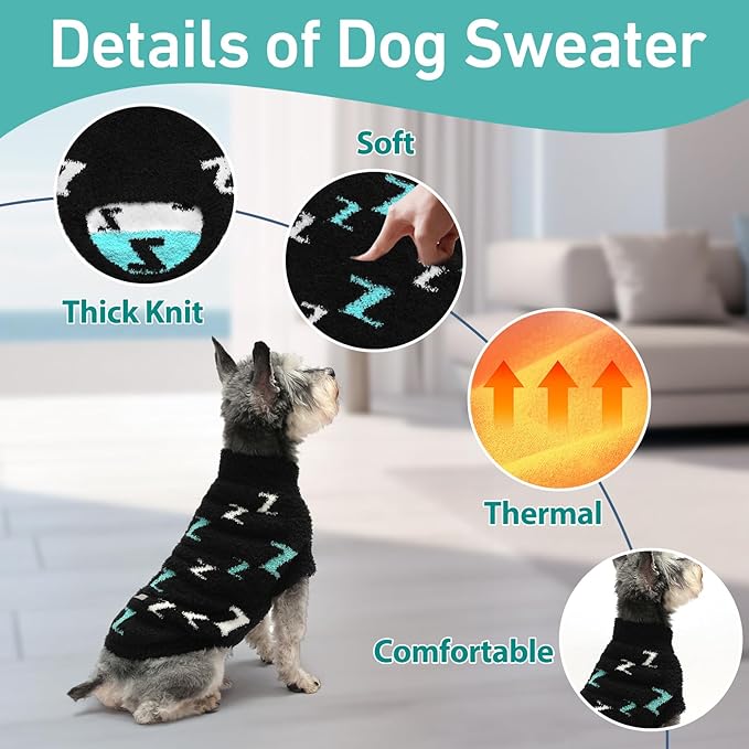 Dog Sweaters Dog Pullover Sweater Cold Weather Cable Knitwear Thick Warm Outfits for Medium Dogs Large Dogs (Black-XL)