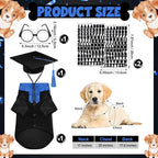 5 Pcs Dog Graduation Costume Set Include 2026 Pet Graduation Gown with Stole Puppy Grad Cap Lensless Glasses DIY Letter Stickers for Dogs Cats Holiday Costume Accessory(Black Royal Blue,L)