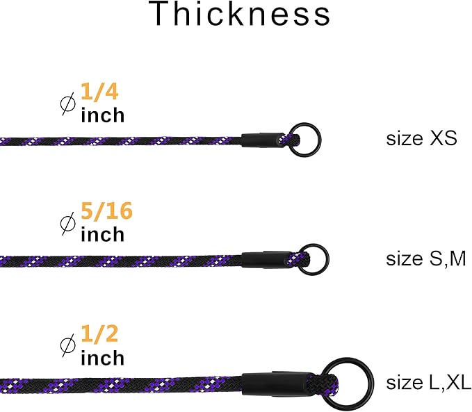 BronzeDog Rope Pro Training Dog Collar Braided No Pull Quick Release Round Lead Collars for Dogs Small Medium Large Puppy (S - 17.7" Long, Purple)
