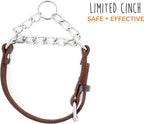 Mighty Paw Martingale Dog Collar - No Pull Design - Stainless Steel Chain - Limited Chain Cinch Training - Brown Leather Martingale Training Collar - Small Size