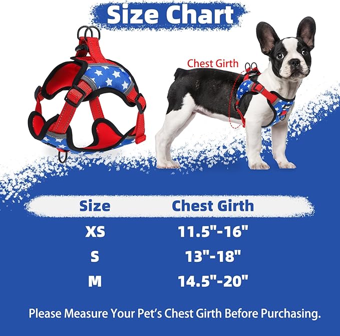 PUPTECK No Pull Dog Harness Small Sized Dog, Adjustable Reflective Escape Proof Easy Control, Comfortable Soft Padded Step in Pet Vest Harness, Blue Stars, M