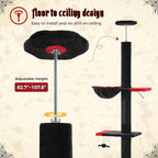 PETEPELA Floor to Ceiling Cat Tree[83"-108"], Cat Tower 5 Levels, Height Adjustable, Cat Scratching Post with Top Perches and Spacious Condo for Large Indoor Cats, Black