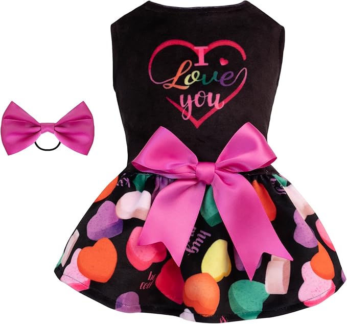 CuteBone I Love U Dress Velvet for Small Dogs Girl Puppy Dresses Black Dog Clothes CVA11S-D