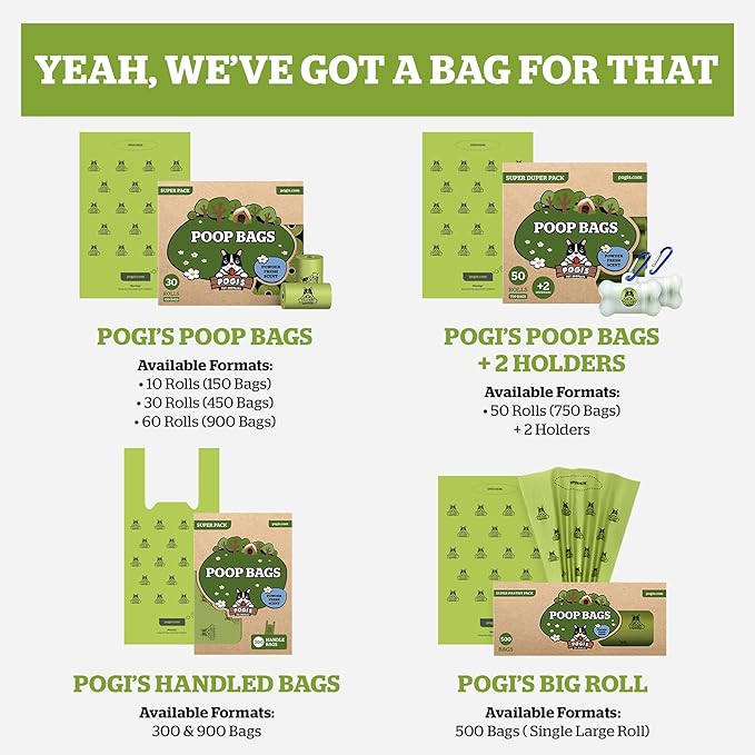 Pogi’s Dog Poop Bags with Handles – Extra-Thick, Leak-Proof, Large, Fresh Scent, 900-Count