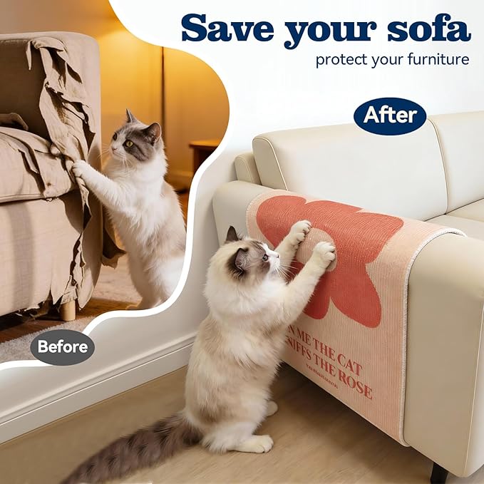 Wall Cat Scratcher for Indoor Cats - Reusable & Damage-Free Wall-Mounted Fabric Scratching, DIY for Furniture and Wall Protection (15.75''x23.62'', Yellow English Subtitles)