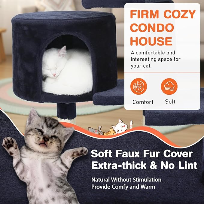 ‌Dopinmin 36" Winter Cat Tree - Plush Multi-Level Indoor Cat Tower with Sisal Scratching Posts & Ramp Plush Condo for Kittens,Dark Gray