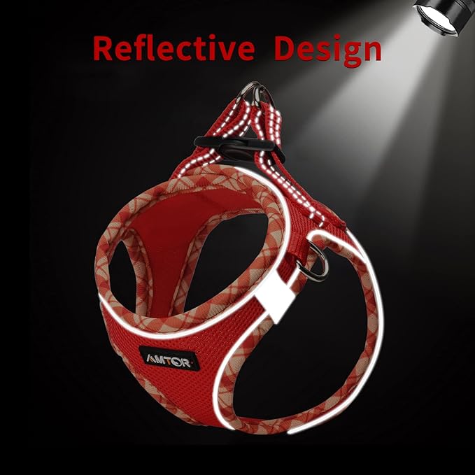 AMTOR Small Dog Harness with Leash Set, No Escape Easy Walk Puppy Harnesses for Training Walking, Step-in Reflective Soft Dogs Vest for XS S Medium Extra-Small Large Sized Dog(Red,S)