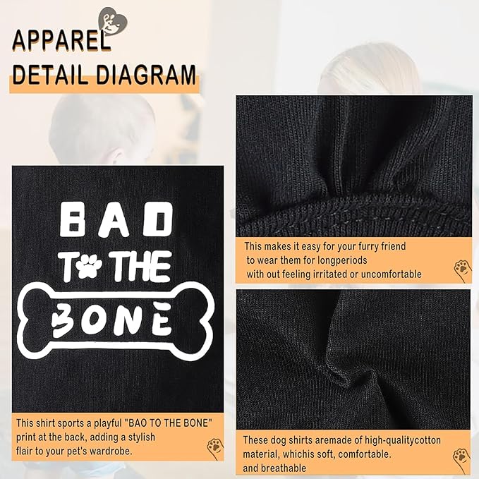 Discover Cozy Cotton Canine Wear: Soft, Lightweight, and Breathable Dog Shirt Vest with Eye-Catching Graphics(Bad to The Bone), Keeping Your Furry Friend Warm and Comfy! Grey S