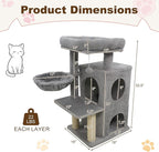 Tangkula Cat Tree Tower, 33.5 Inch Cute Cat Tower with 2-Tier Large Condo, Sisal Scratching Posts, Padded Top Perch, Dangling Toy, Rotatable Cozy Basket, Cat Climbing Furniture (Light Gray)