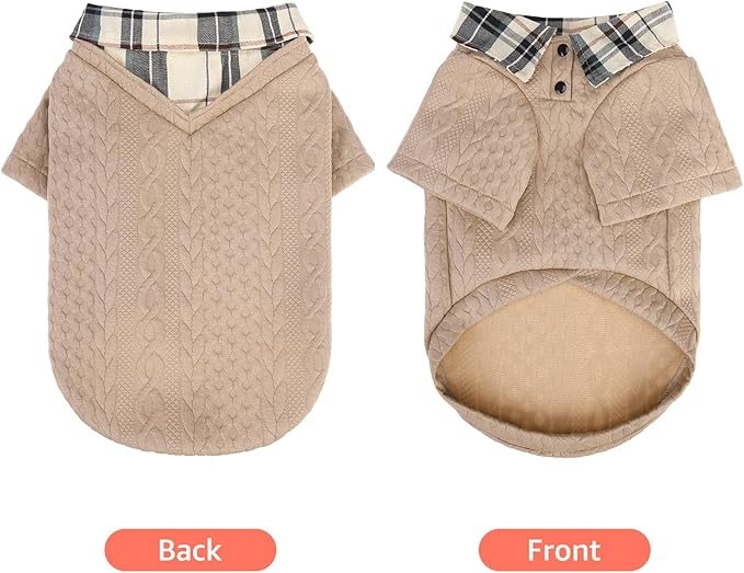 SCENEREAL Dog Sweaters for Small Medium Dogs, Pet Hoodie Sweatshirts Winter Knitted Pullovers with Fashion Shirt Collar, Puppy Clothes Cold Weather Coats, Beige M