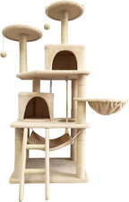 Cat Tree 60.63 inches Cat Tower for Indoor Cats, Multi-Level Cat Condo Furniture with Scratching Posts, Plush Perches, Activity Center with Cozy Basket & Hammock for Cats(Beige)