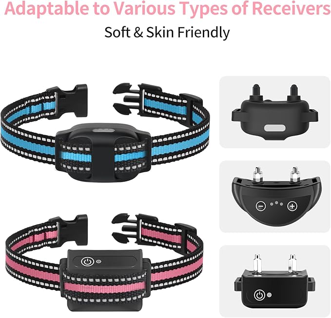 Collar Replacement Strap Compatible with Dog Training Collar Receiver/Dog Shock Collar Receiver/Dog Bark Collar, Reflective Dog Collars Strong, 2 Piece Set, Pink & Blue