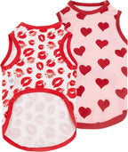 CuteBone Dog Valentine Shirts Outfit 2-Pack Soft Pet Clothes Breathable Summer Vest for Small Puppy and Stretchy Cat Apparel 2BX05M