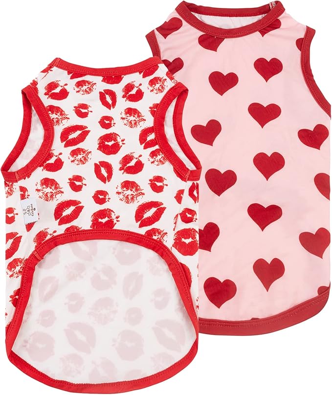 CuteBone Dog Valentine Shirts Outfit 2-Pack Soft Pet Clothes Breathable Summer Vest for Small Puppy and Stretchy Cat Apparel 2BX05L