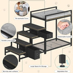 Pet Bunk Bed with Removable Stairs and 2 Drawers, Dogs/Cats Window Perch, Dog Window Seat with Soft Cushion, Ultra-Shallow Steps, Sturdy Metal Frame, Non-Slip, Load Capacity 60 LBS