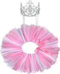 2 Pcs Dog Crown Headband Dog Tutu Dress Set Crystal Rhinestone Tiara Crown Tutu Skirt Pet Dress Costume for Puppy Birthday Party Wedding Photo Prop Costume(Large,Rose Red, White)