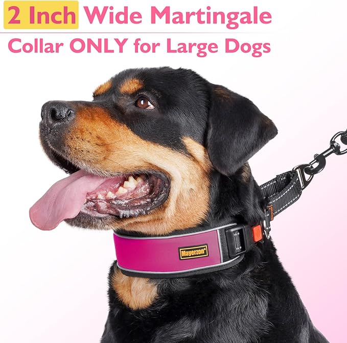 Mayerzon 2 Inch Wide Martingale Collar for Large Dogs, Patented No Pull Walking Training Dog Collar for Pitbull German Shepherd, with Buckle, Reflective Stitching, Adjustable (Hot Pink, XL)