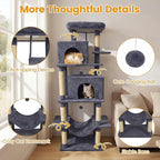 PETSITE 70-inch Tall Cat Tree, Modern Multi-Level Cat Tower with 2 Comfy Condos, Sisal Scratching Posts, Snug Hammock, and Dangling Ball, Ideal for Indoor Cats and Kittens (Dark Grey)