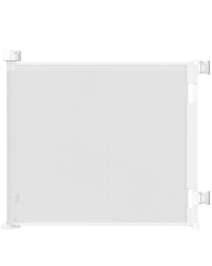Retractable Baby Gates, Mesh Dog Gate for Doorways, 33.6" Tall, Expands to 71" Wide,Pet Safety Essential Fit for Baseboards, Wide Toddlers Gates for Hallways, Indoor & Outdoor,White