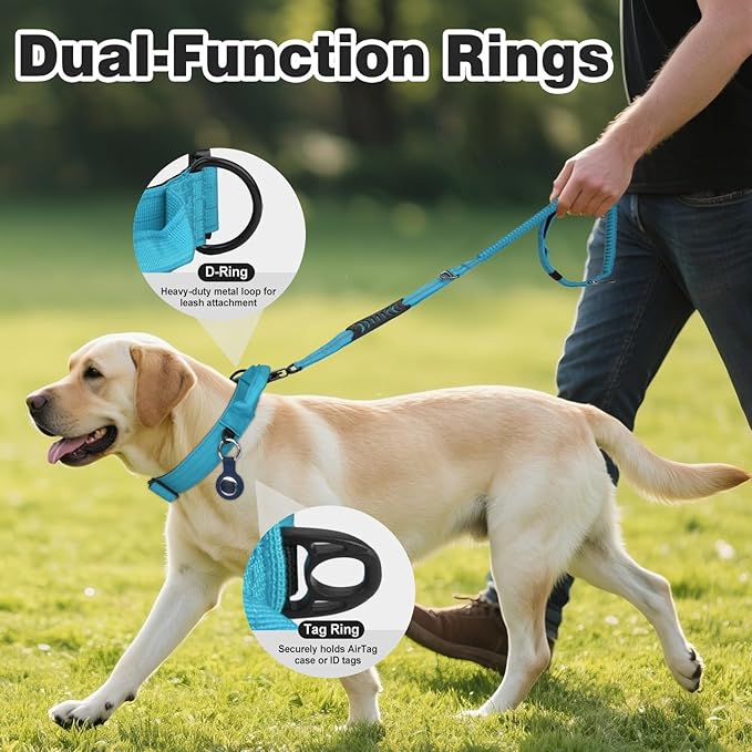 Joytale Tactical Dog Collar for X-Large Dogs with Control Handle, Heavy Duty Military Training Collar for Power Breeds, AirTag Holder Case, Quick Release Metal Buckle, Soft Padded, XL, Sky Blue