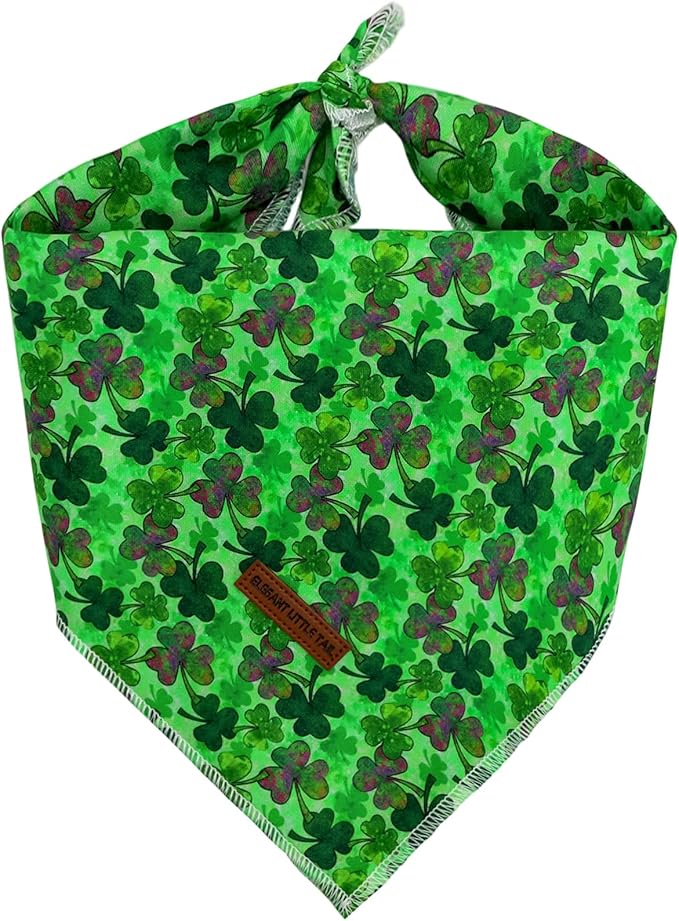 Elegant little tail St Patrick's Dog Bandana, Lucky Clover 1PC Washable Pet Scarf Female or Male Square Dog Bib Kerchief Scarf Adjustable Pet Bandanas for Medium Large Dogs