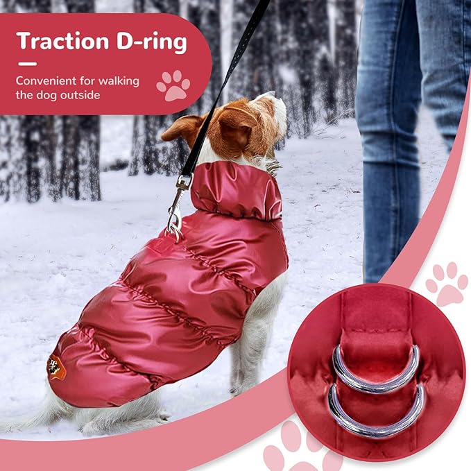Winter Warm Dog Jacket for Small Medium Dogs Cat Cold Weather Coats with Harness Paded Dogs Fleece Vest Waterproof Windproof Dog Snow Jacket Pet Puppy Clothes (Wine red,M)