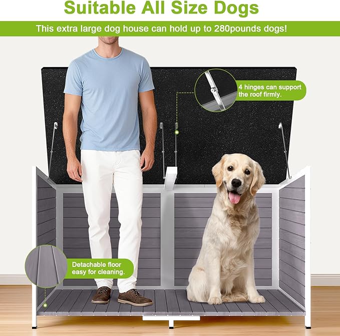 59" Dog House, Extra Large Dog House with Weatherproof Roof for Outdoor Use, Easy to Install and Clean, Anti-Chewing Metal Frame Design for Small Medium Large Dogs