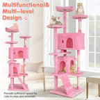 Cat Tree with Scratching Post,Cat Tower House for Indoor Large Adult Cats Kittens,21x21x70in Multi-Level Activity Cat Cando Furniture,Pink
