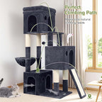 Globlazer Cat Tower for Multiple Indoor Cats, 52 inch Heavy Duty Cat Tree with 3 Condos, Plush Cat Condo with Scratching Posts and Pad for Adult Cats Kitten, Padded Perch, Basket Bed, F52B, Dark Grey