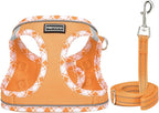 Mercano Soft Mesh Dog Harness and Leash Set, No-Chock Step-in Reflective Breathable Lightweight Easy Walk Vest Harnesses with Safety Buckle for Small Dogs, Cats (Orange, XL)