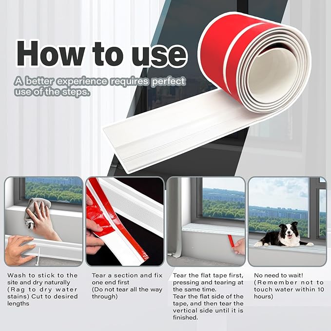 Dog Cat Scratching Windows Sill Protector，Rubber Anti Scracting from Dog Cats for Home Furniture Edge Protection Flexible Rubber L-Type 4x1.6inch Non Slip Cuttable(78.7" White)
