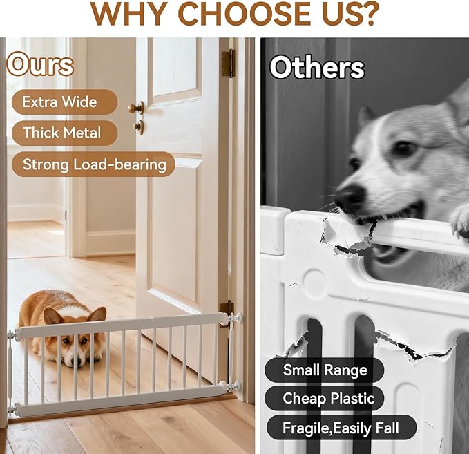 Short Dog Gate,18"-45" Adjustable Extra Wide Metal Short Dog Gate to Step Over, 18" Tall Small Pet Gate with 3 Extension Kits