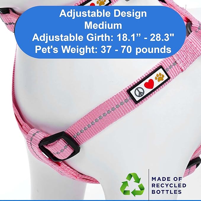 Pawtitas Recycled Reflective Step-in Dog Harness – Adjustable No-Pull Vest for Puppies to Seniors, Safe & Comfortable M Pink