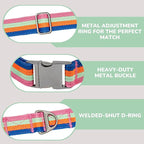 ADITYNA Cotton Dog Collar with AirTag Holder - Heavy-Duty Metal Buckle, Breathable, Easy Adjustable for Medium & Large Breeds - for Walking, Training (Bright Rainbow, Fits 15-21" Necks)