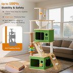 Large Cat Tree,137 Tall Wooden Cat Tower with 2 Spacious Caves,Transparent Space Capsule,8 Fully Scratching Posts and Natural Wood Posts, Kitty Condo with Multi-Layer Platform