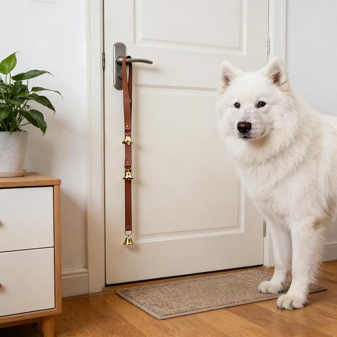Dog Door Bells for Potty Training, Big Brass Puppy Housebreaking Bell with Leather Strap, Train Your Dog to Ring to Go Outside
