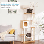 Hey-brother Wooden Cat Tree, 66.1“ Cat Furniture with Scratching Posts, Modern Cat Tower with hammocks, Toys, cat condo, Walnut MPJ120WB