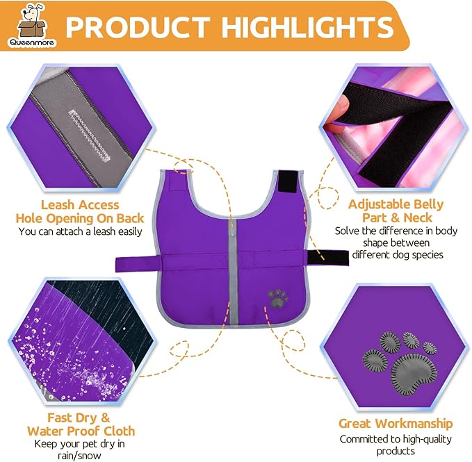 Queenmore Dog Winter Coat, Cold Weather Fleece Jacket for Dogs, Waterproof Reflective Reversible, for Small, Medium and Large Dogs (Purple, 2XL)