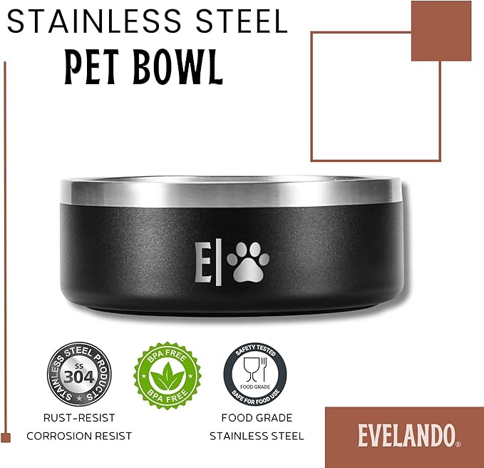 EVELANDO® 64 oz - 8 Cups Stainless Steel Dog Bowl – Triple-Insulated Pet Dish Keeps Water Cold & Food Warm – BPA-Free, Non-Slip Base – Durable & Elegant Feeding Bowl for Small & Medium Dogs & Cats