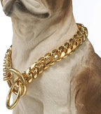 Strong 18K Gold Plated Dog Chain Collar Stainless Steel Width 10mm,12mm,15mm,18mm Cuban Link Choke Collar for Dog's Training,Daily Use (18mm,18inch)