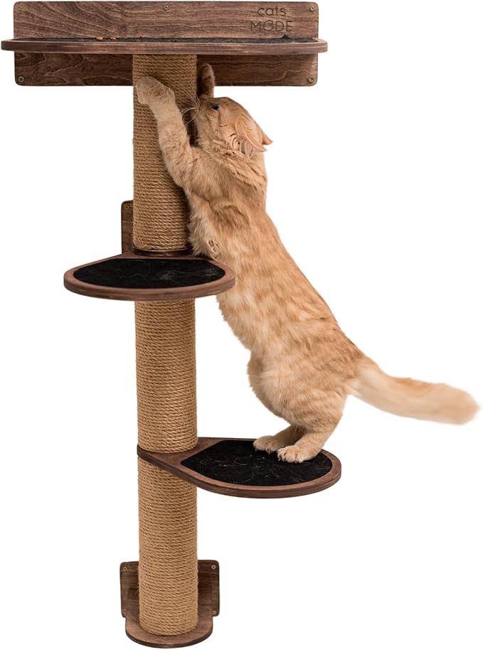 Cat Tower with Scratching Post for Large Cats - Wooden Wall Cat Tree Tower Small Scratching Post for Cats - Wood Cat Furniture Indoor Cats Rustic Cat Decor Cat Lover Gift