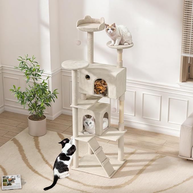 Magshion Cat Tree 77" Cats Tower for Indoor Cats, Multi-Level Cat Condo with Scratching Post, Top Perch, Sisal Board and Dangling Ball, Cat Stand Jumping Platform Kittens Pet Play House (Beige)