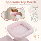 Tangkula Pink Cat Tree, 44 Inch Multi-Level Cat Tower with Sisal Scratching Posts, 2-Door Condo, Padded Top Perch & Hammock, 2 Hanging Balls, Jumping Platforms for Indoor Cats (Pink)